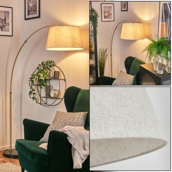 Bassagoda Lámpara de pie, Lámparas de pie tipo arco Latón, Negro, 1 luz, Pantalla de tela