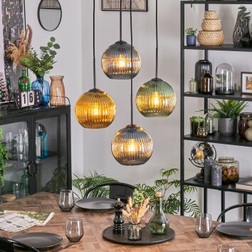 Koyoto Lámparas suspendidas, Luminarias esféricas, Lámpara colgante de clúster Azul, dorado, Verde, 4 luces
