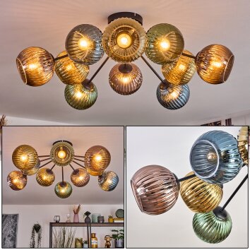 Koyoto Plafones, Luminarias esféricas 85 cm Azul, dorado, Verde, Color cobre, 10 luces