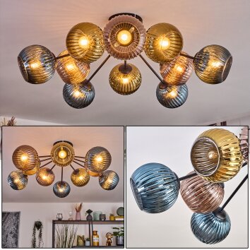 Koyoto Plafones, Luminarias esféricas 85 cm Azul, dorado, Color cobre, 10 luces