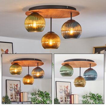 Koyoto Plafones, Luminarias esféricas 40 cm Crudo, Negro, 3 luces