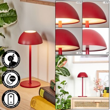 Laken Lámpara de mesa de exterior, Lámpara de baño, Lámparas de mesa LED Rojo, 1 luz