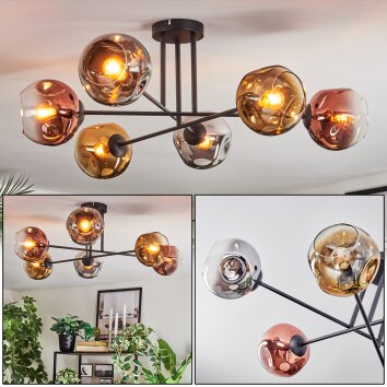 Ripoll Plafones, Luminarias esféricas Cromo, dorado, Transparente, Color cobre, Ahumado, 6 luces