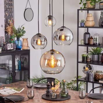 Koyoto Lámparas suspendidas, Luminarias esféricas, Lámpara colgante de clúster Colores ámbar, Cromo, Transparente, Ahumado, 4 luces