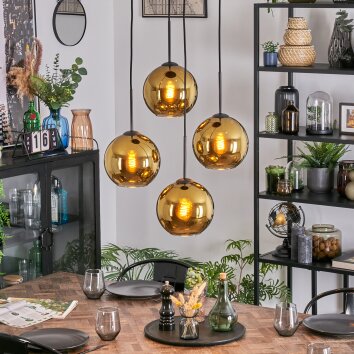 Koyoto Lámparas suspendidas, Luminarias esféricas, Lámpara colgante de clúster dorado, 4 luces