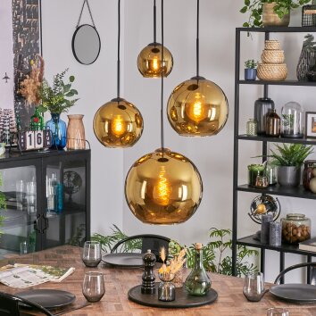 Koyoto Lámparas suspendidas, Luminarias esféricas, Lámpara colgante de clúster dorado, 4 luces