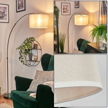 Bassagoda Lámpara de pie, Lámparas de pie tipo arco Níquel-mate, Negro, 1 luz, Pantalla de lámpara de tela