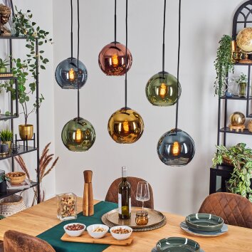 Koyoto Lámparas suspendidas, Luminarias esféricas, Lámparas colgantes Azul, dorado, Verde, Color cobre, 6 luces