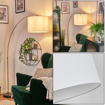 Bassagoda Lámpara de pie, Lámparas de pie tipo arco Latón, Negro, 1 luz, Pantalla de tela