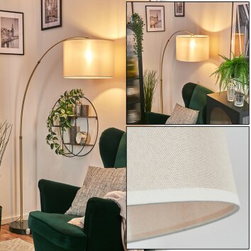 Bassagoda Lámpara de pie, Lámparas de pie tipo arco Latón, Negro, 1 luz, Pantalla de tela