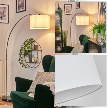 Bassagoda Lámpara de pie, Lámparas de pie tipo arco Níquel-mate, Negro, 1 luz, Pantalla de lámpara de tela