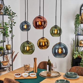 Koyoto Lámparas suspendidas, Luminarias esféricas, Lámparas colgantes Azul, dorado, Verde, Color cobre, 6 luces