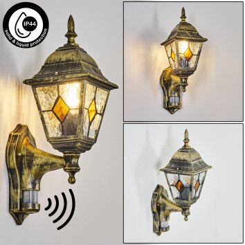 Naofe Aplique de exterior, Apliques dorado, Negro, 1 luz, Sensor de movimiento