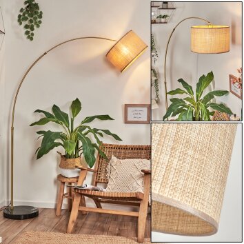 Sabadim Lámpara de pie, Lámparas de pie tipo arco Latón, Negro, 1 luz, Pantalla de tela