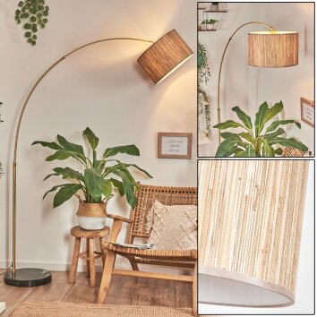 Bongal Lámpara de pie, Lámparas de pie tipo arco Latón, Negro, 1 luz, Pantalla de lámpara de tela