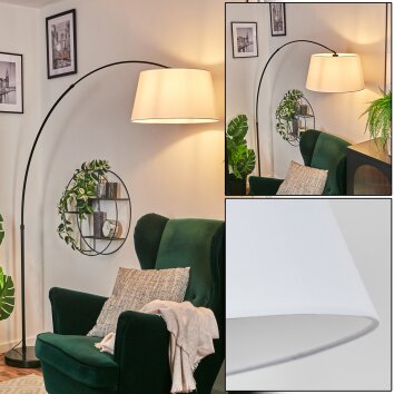 Bassagoda Lámpara de pie, Lámparas de pie tipo arco Negro, 1 luz, Pantalla de tela