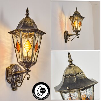 Hongkong Aplique de exterior, Apliques dorado, Negro, 1 luz