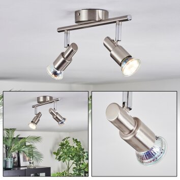 Firan Plafones, Spot techo LED Níquel-mate, 2 luces