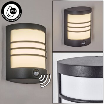 Heran Aplique de exterior, Apliques LED Negro, 1 luz, Sensor de movimiento