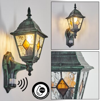 Naofe Aplique de exterior, Apliques Verde, Negro, 1 luz, Sensor de movimiento