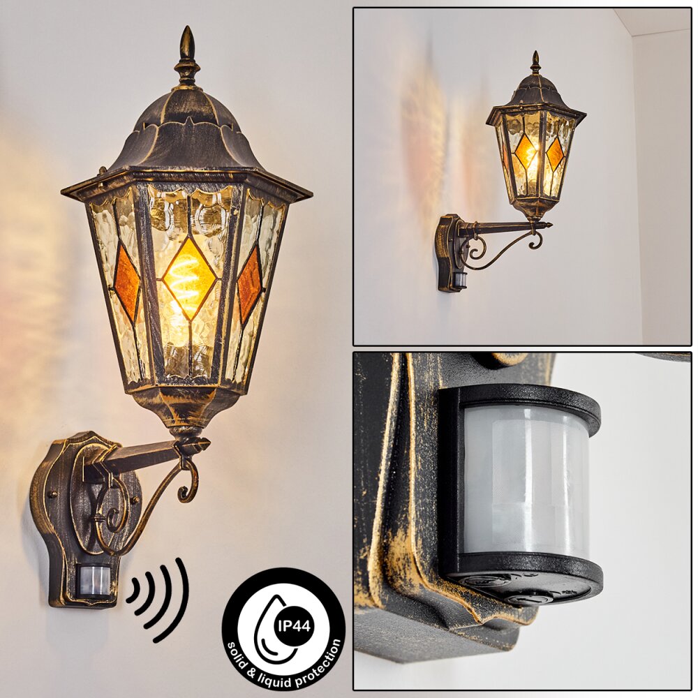 Hongkong Aplique de exterior, Apliques Marrón, dorado, 1 luz, Sensor de movimiento main product photo