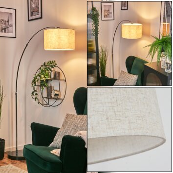 Bassagoda Lámpara de pie, Lámparas de pie tipo arco Cromo, Negro, 1 luz, Pantalla de lámpara de tela