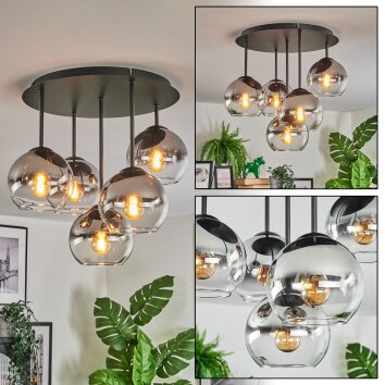 Koyoto Plafones, Luminarias esféricas 45 cm Cromo, Transparente, Ahumado, 5 luces