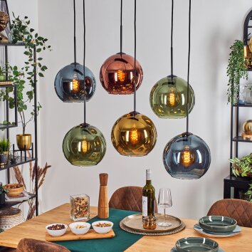 Koyoto Lámparas suspendidas, Luminarias esféricas, Lámparas colgantes Azul, dorado, Verde, Color cobre, 6 luces