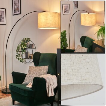 Bassagoda Lámpara de pie, Lámparas de pie tipo arco Cromo, Negro, 1 luz, Pantalla de lámpara de tela