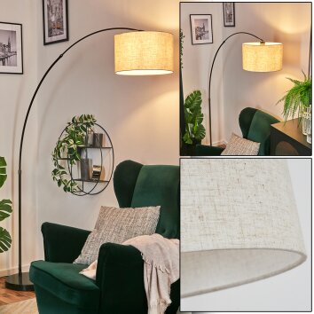 Bassagoda Lámpara de pie, Lámparas de pie tipo arco Cromo, Negro, 1 luz, Pantalla de tela