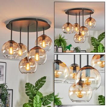 Koyoto Plafones, Luminarias esféricas 45 cm Colores ámbar, Transparente, 5 luces