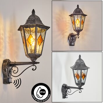 Lignac Aplique de exterior, Apliques Negro, Plata, 1 luz, Sensor de movimiento