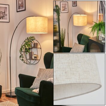 Bassagoda Lámpara de pie, Lámparas de pie tipo arco Cromo, Negro, 1 luz, Pantalla de tela