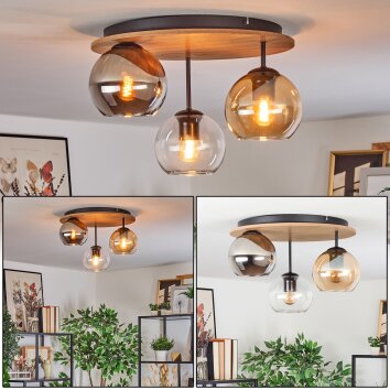 Koyoto Plafones, Luminarias esféricas 40 cm Crudo, Negro, 3 luces