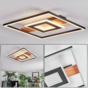 Hadel Plafones LED Color madera, Negro, 1 luz