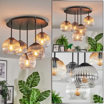 Koyoto Plafones, Luminarias esféricas 45 cm Colores ámbar, Transparente, Ahumado, 5 luces