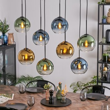 Koyoto Lámparas suspendidas, Luminarias esféricas, Lámparas colgantes Azul, dorado, Verde, Transparente, 8 luces
