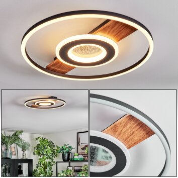 Hadel Plafones LED Color madera, Negro, 1 luz