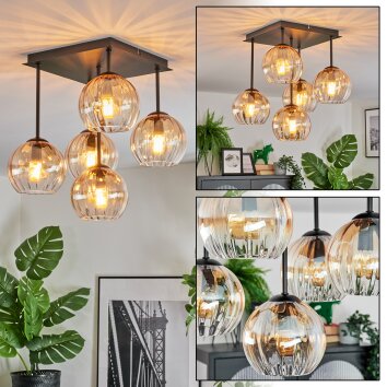 Koyoto Plafones, Luminarias esféricas Colores ámbar, Transparente, 5 luces