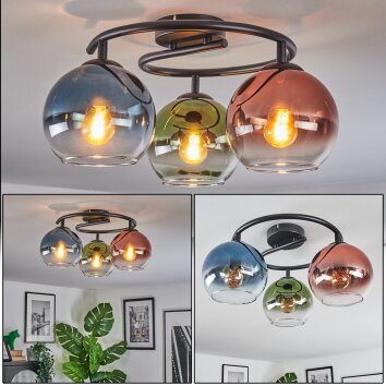 Koyoto Plafones, Luminarias esféricas 37 cm Azul, Verde, Transparente, Color cobre, 3 luces