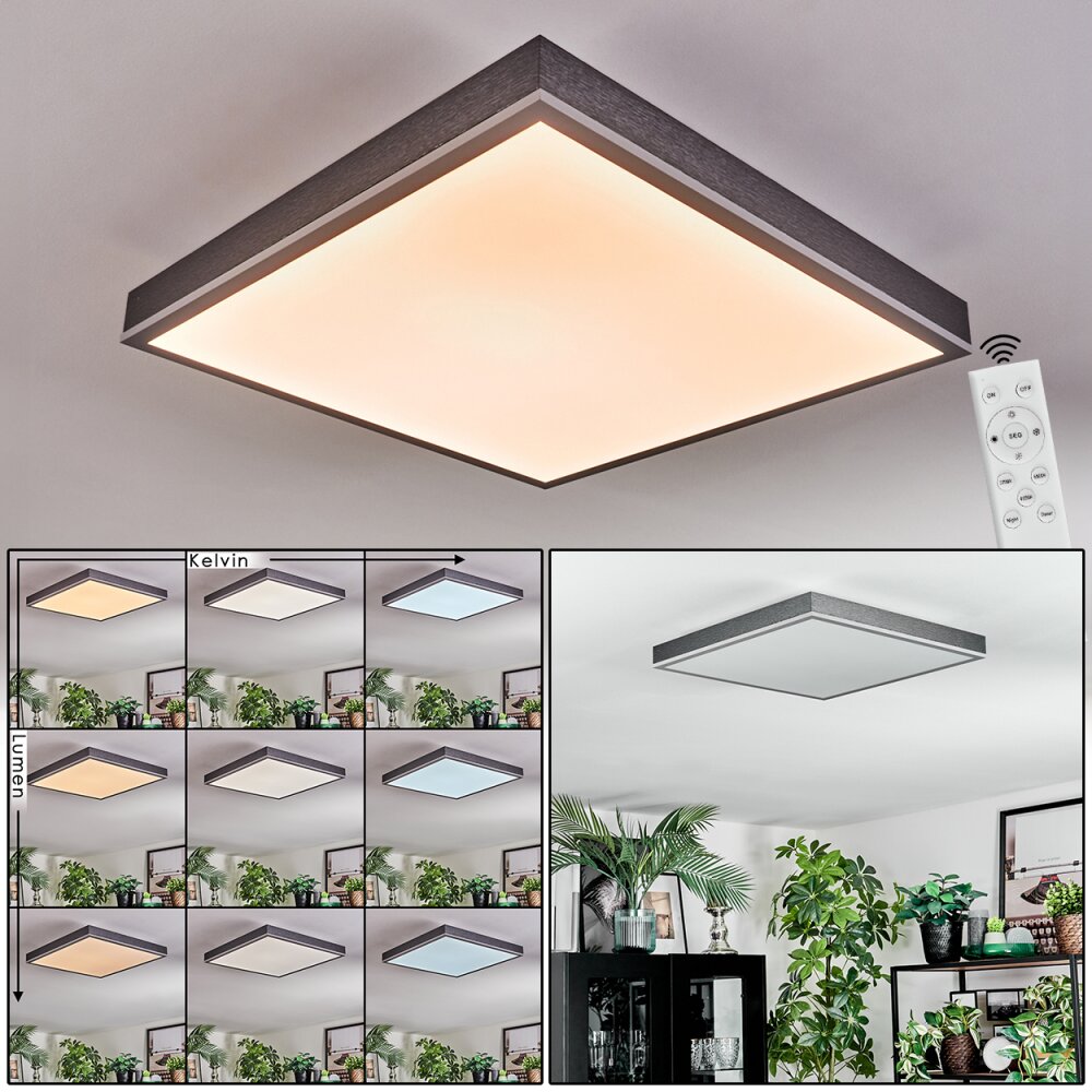 Salmi Plafones, Panel LED Gris, Plata, 1 luz, Mando a distancia main product photo
