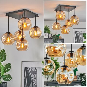 Ripoll Plafones, Luminarias esféricas Colores ámbar, 5 luces Ripoll Plafones, Luminarias esféricas Colores ámbar, 5 luces