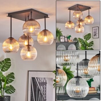 Koyoto Plafones, Luminarias esféricas Colores ámbar, Transparente, Ahumado, 5 luces