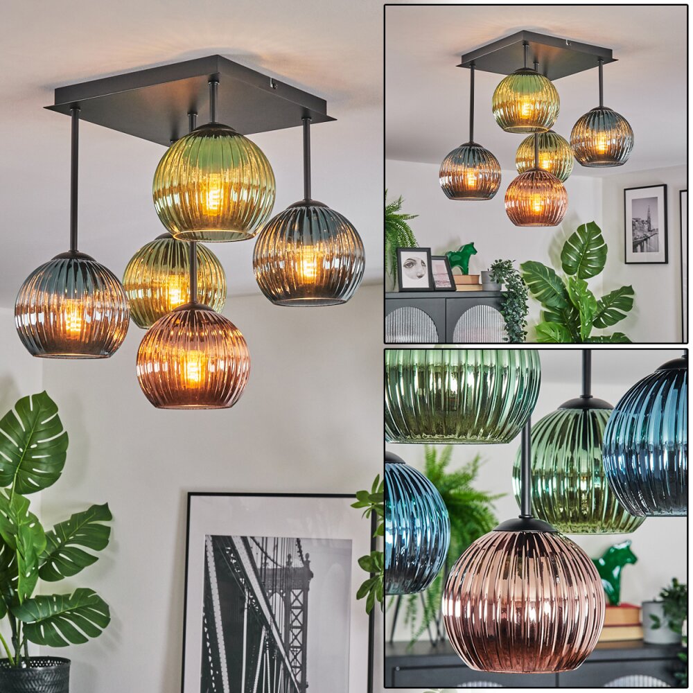 Koyoto Plafones, Luminarias esféricas Azul, Verde, Color cobre, 5 luces main product photo