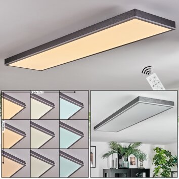Salmi Plafones, Panel LED Gris, Plata, 1 luz, Mando a distancia