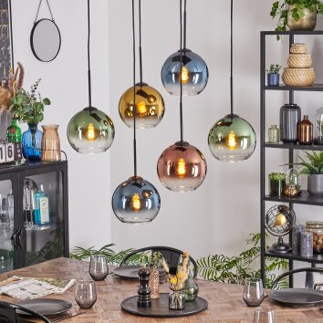 Koyoto Lámparas suspendidas, Luminarias esféricas, Lámparas colgantes Azul, dorado, Verde, Transparente, Color cobre, 6 luces