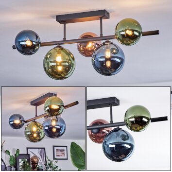 Chehalis Plafones, Luminarias esféricas Azul, Verde, Color cobre, 5 luces