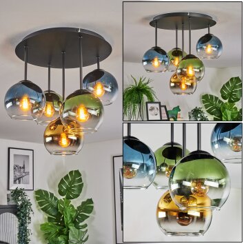 Koyoto Plafones, Luminarias esféricas 45 cm Azul, dorado, Verde, Transparente, 5 luces