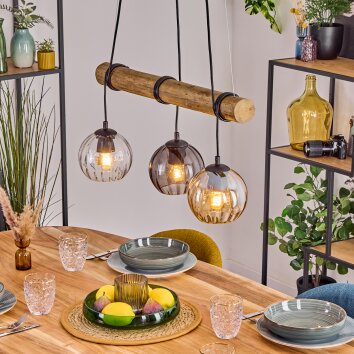 Koyoto Lámparas suspendidas, Luminarias esféricas, Lámparas colgantes Crudo, Negro, 3 luces