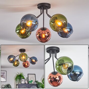 Koyoto Plafones, Luminarias esféricas 52 cm Azul, Verde, Color cobre, 5 luces